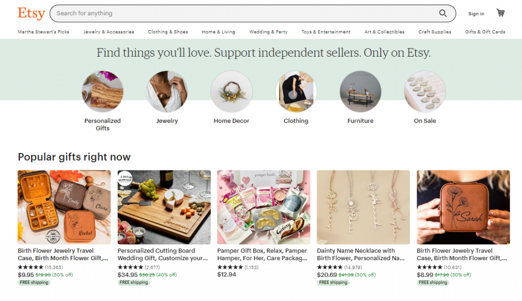 Etsy website homepage