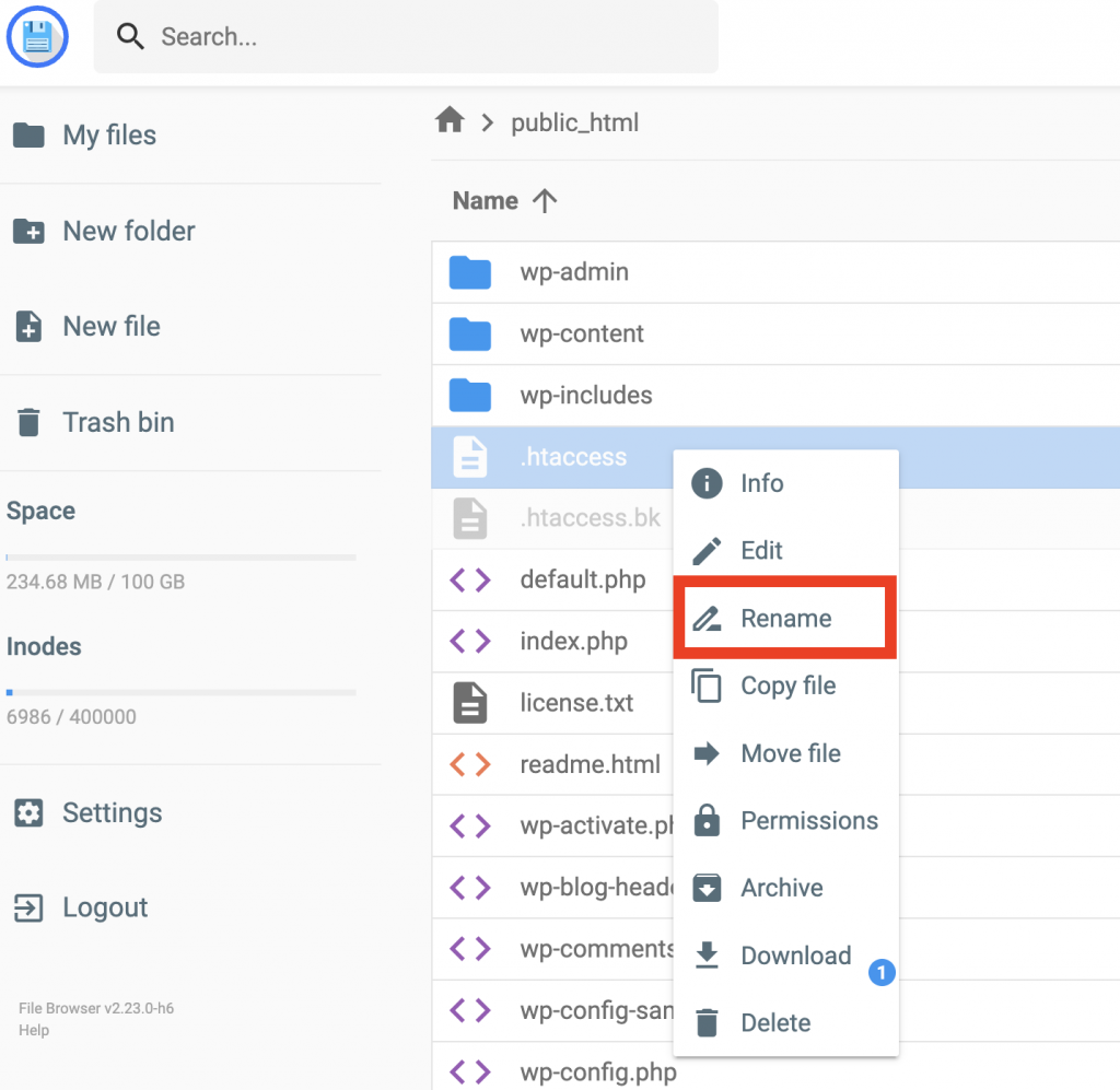 Renaming .htaccess file in File Manager