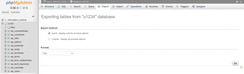 Exporting a database table in phpMyAdmin
