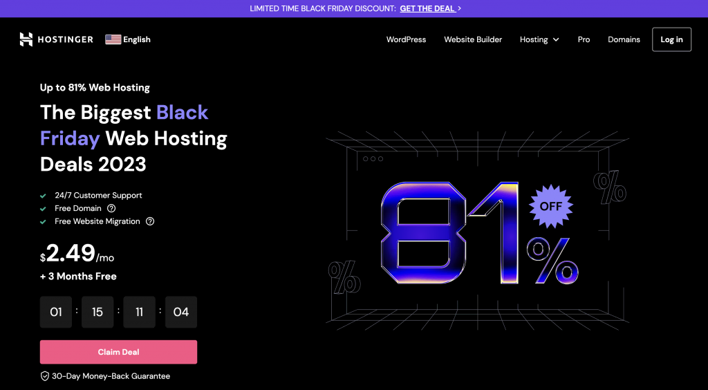 Hostinger's Black Friday-themed landing page