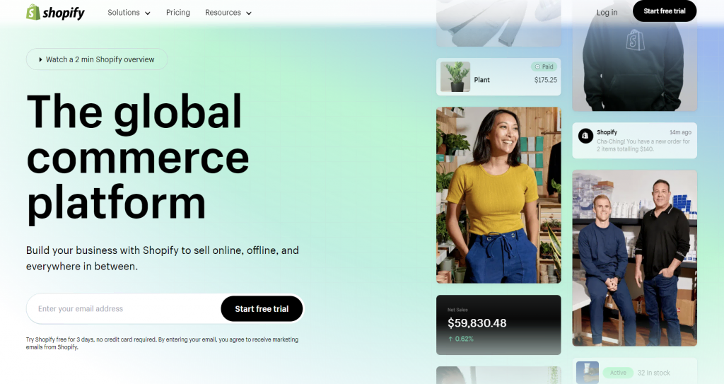 Shopify's homepage