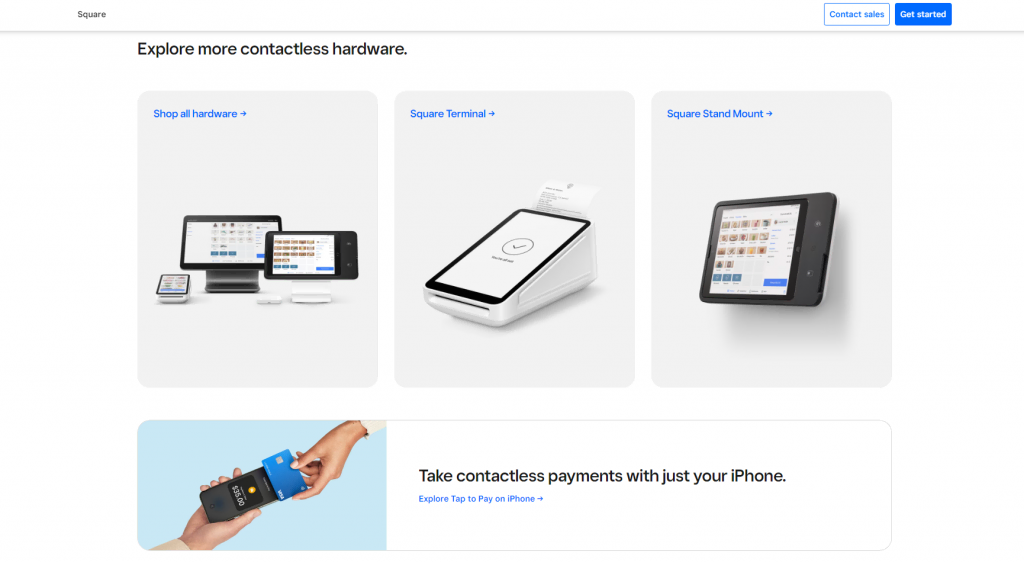 Square hardware options, such as a terminal and card swiper
